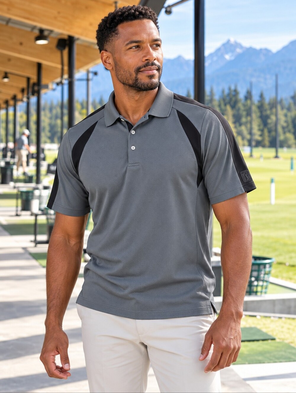 PGA Tour AirFlux Mesh Performance Golf Polo Men's L Gray Black